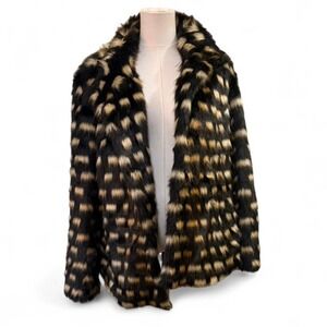 Bold Faux Fur Animal Print Coat Statement Outerwear Winter Glam M Y2K
